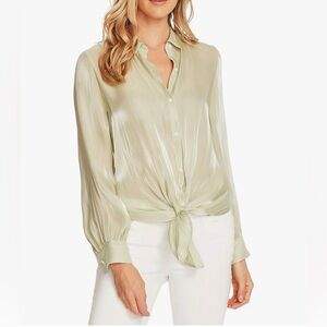 VINCE CAMUTO SHEER BLOUSE LIGHT GREEN